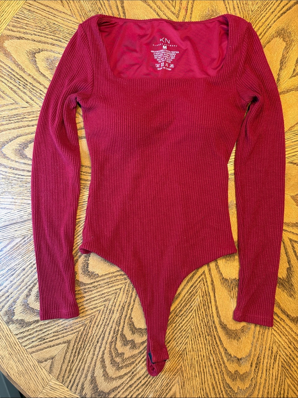 Klassy Network Red Ribbed Long Sleeve Bodysuit